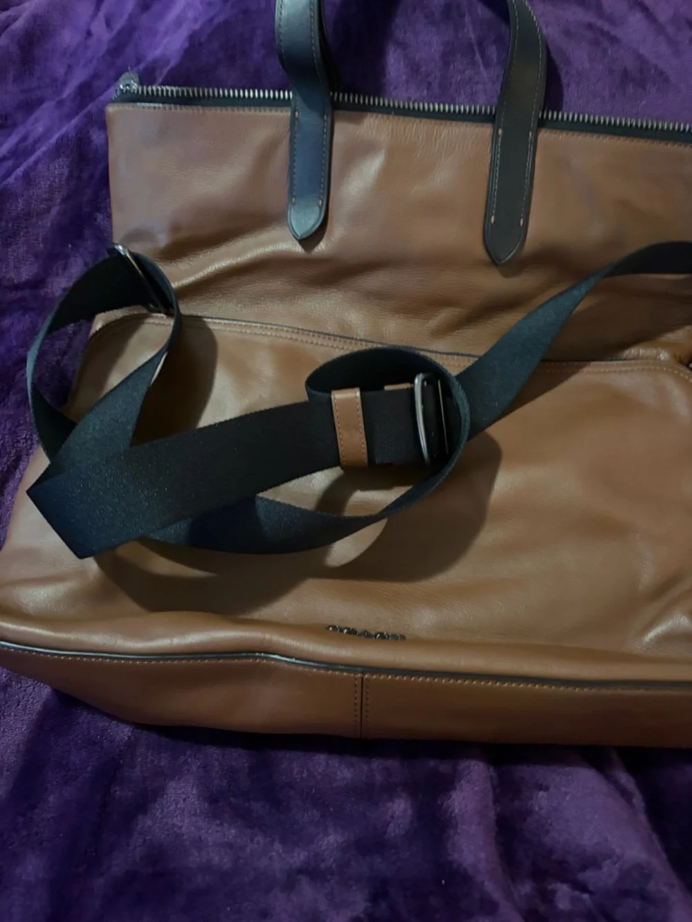 Coach Brown Leather Laptop Tote with Black Handles